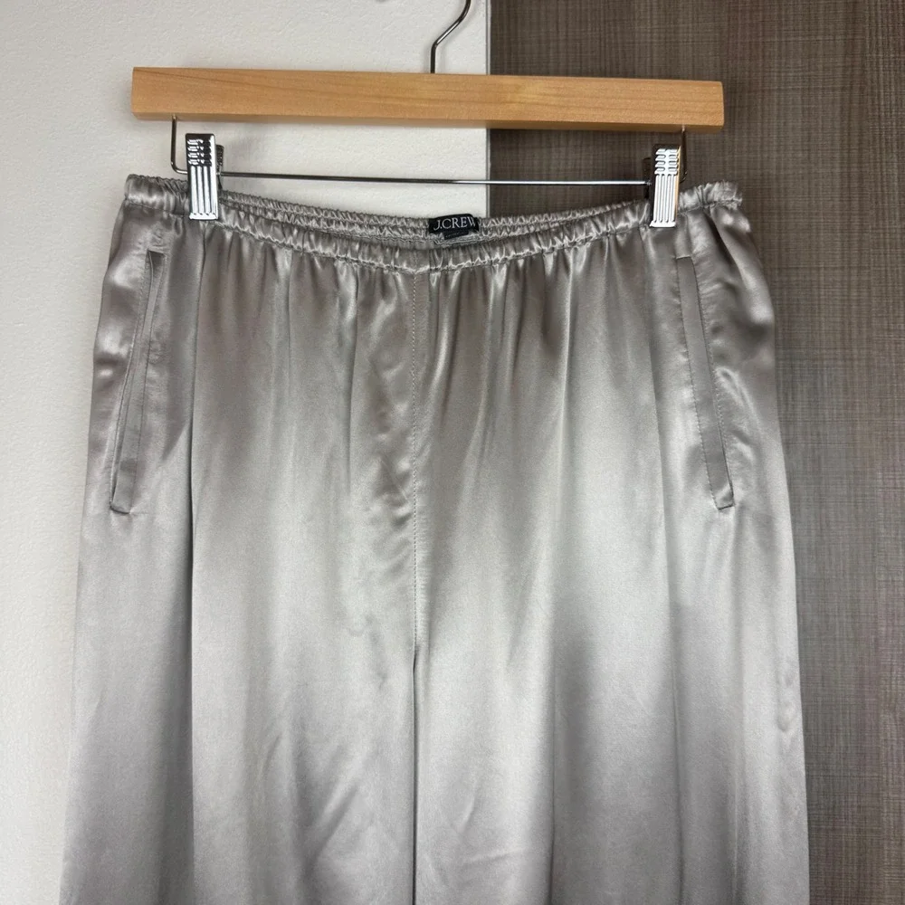 J. Crew Silver Cosmo Pull On Pant Luster Charmeuse Relaxed Fit Satin Medium Tall